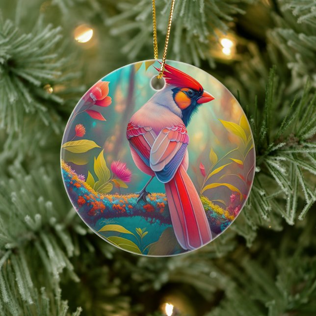 Fantasy Birds Male Cardinal Julgransprydnad Keramik (Träd)