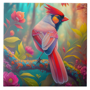 Fantasy Birds Male Cardinal Kakelplatta