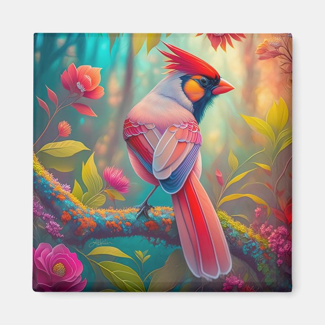 Fantasy Birds Male Cardinal Magnet (Framsidan)