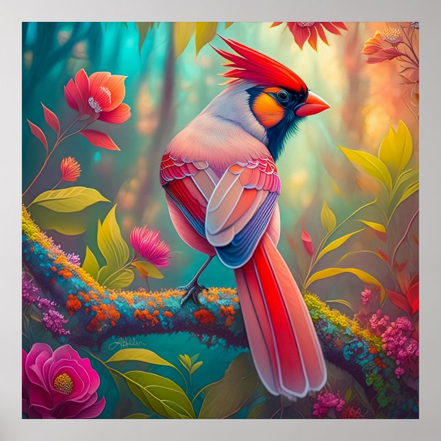 Fantasy Birds Male Cardinal Poster (Framsidan)