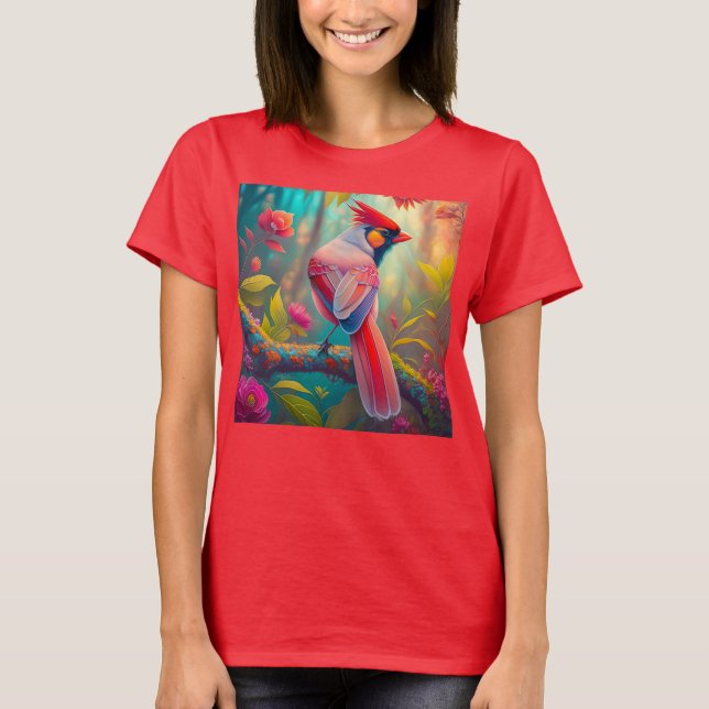 Fantasy Birds Male Cardinal T Shirt (Framsida)