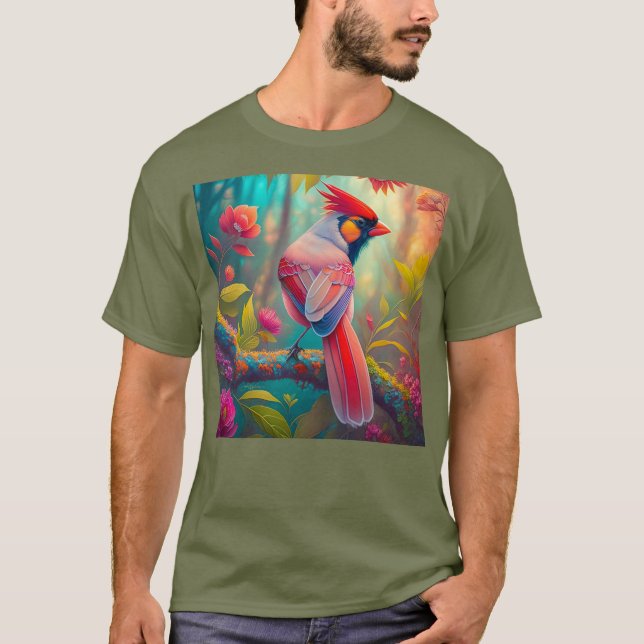 Fantasy Birds Male Cardinal T Shirt (Framsida)