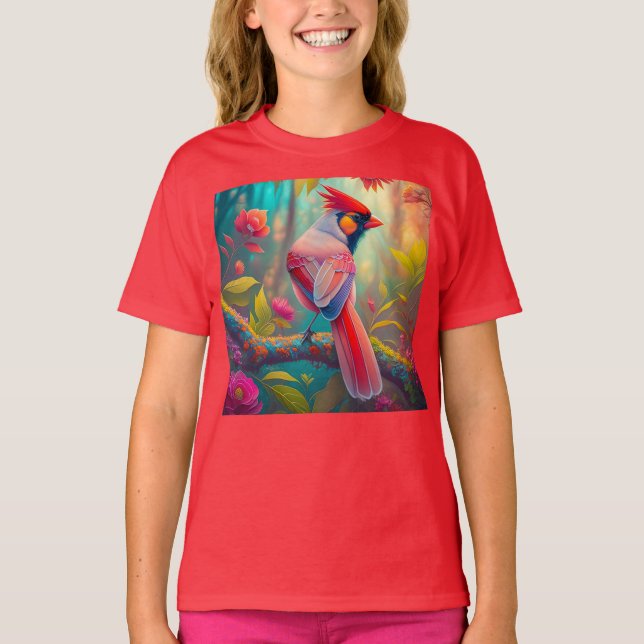Fantasy Birds Male Cardinal T Shirt (Framsida)