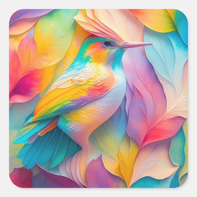 Fantasy Birds Silke Bird Fyrkantigt Klistermärke (Framsida)