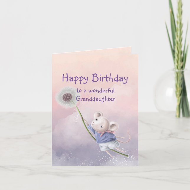 Fantasy Birthday Granddotter Mouse Dandelion Kort (Framsida)