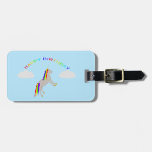 Fantasy Birthday Unicorn Rainbow and Clouds Anpass Bagagebricka