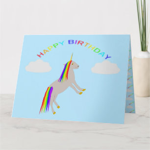 Fantasy Birthday Unicorn Rainbow and Clouds Anpass Kort