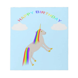 Fantasy Birthday Unicorn Rainbow and Clouds Anteckningsblock