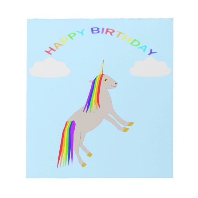 Fantasy Birthday Unicorn Rainbow and Clouds Anteckningsblock (Framsida)