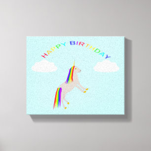 Fantasy Birthday Unicorn Rainbow and Clouds Canvastryck