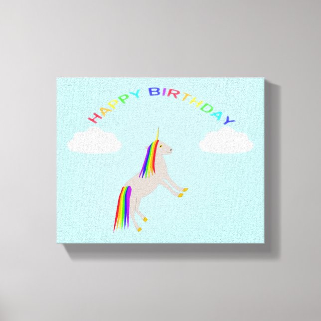 Fantasy Birthday Unicorn Rainbow and Clouds Canvastryck (Framsida)