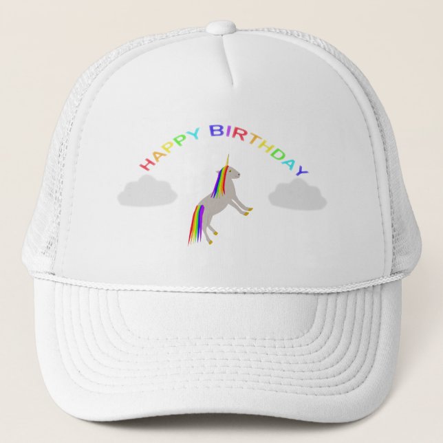 Fantasy Birthday Unicorn Rainbow and Clouds Keps (Framsida)