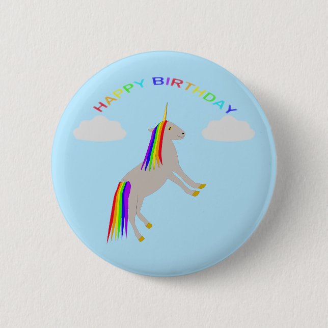 Fantasy Birthday Unicorn Rainbow and Clouds Knapp (Framsida)