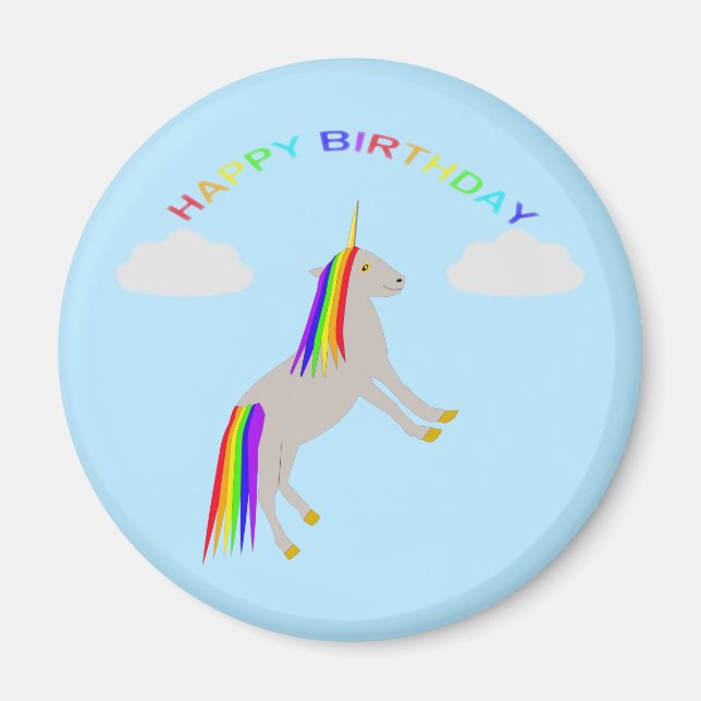 Fantasy Birthday Unicorn Rainbow and Clouds Magnet (Framsidan)