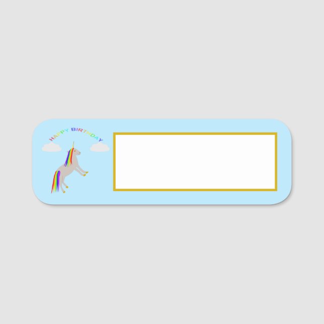 Fantasy Birthday Unicorn Rainbow and Clouds Namnbricka (Framsida)