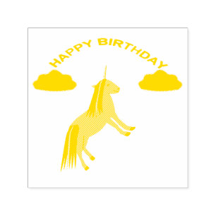 Fantasy Birthday Unicorn Rainbow and Clouds Självfärgande Stämpel