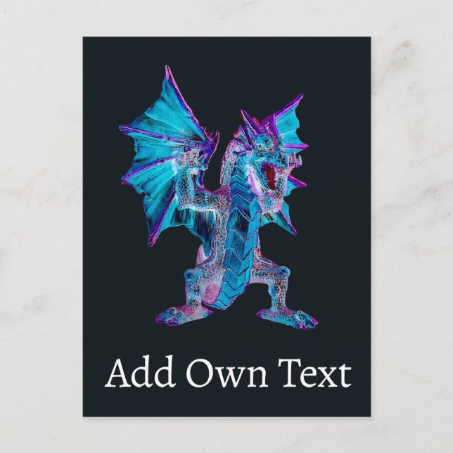 Fantasy Blå Eld Drake  Vykort (Framsida)