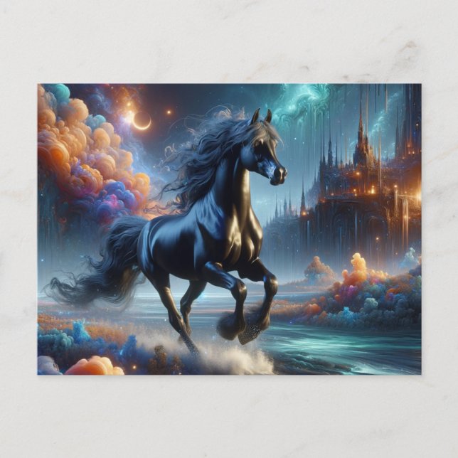 Fantasy Black HalArabian Horse Vykort (Framsida)