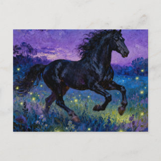 Fantasy Black Horse Postcard Vykort