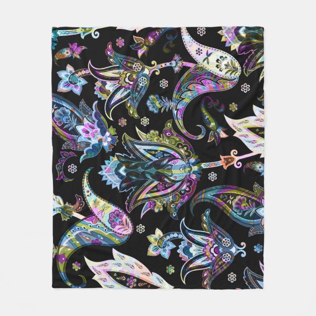 Fantasy Blommigt Paisley: Sömlös ornament Fleecefilt (Framsidan)