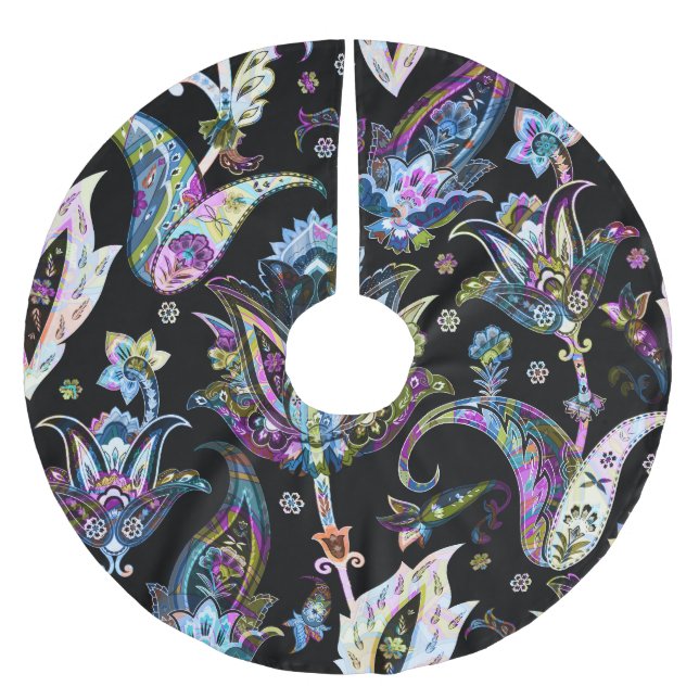 Fantasy Blommigt Paisley: Sömlös ornament Julgransmatta Borstad Polyester (Framsidan)