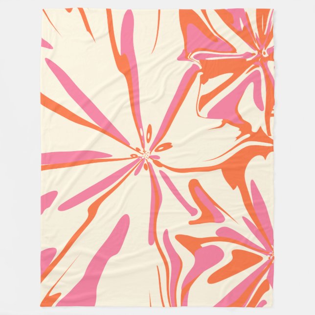 Fantasy Blommigt - Rosa, Orange och Cream Fleecefilt (Framsidan)
