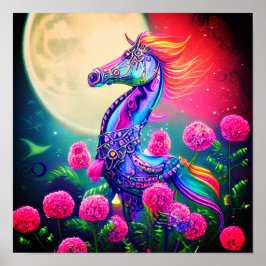Fantasy blommigt seahorse poster