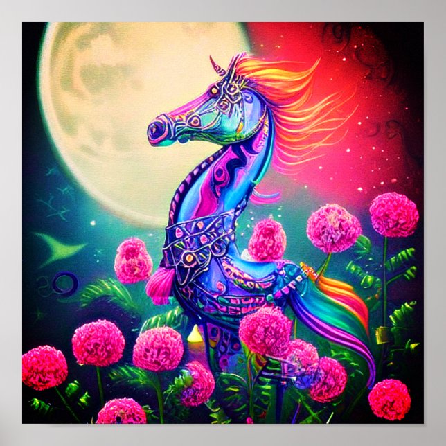 Fantasy blommigt seahorse poster (Framsidan)
