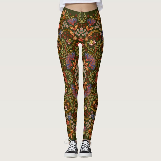 Fantasy Blommigt Square Pocket Design Leggings (Framsida)