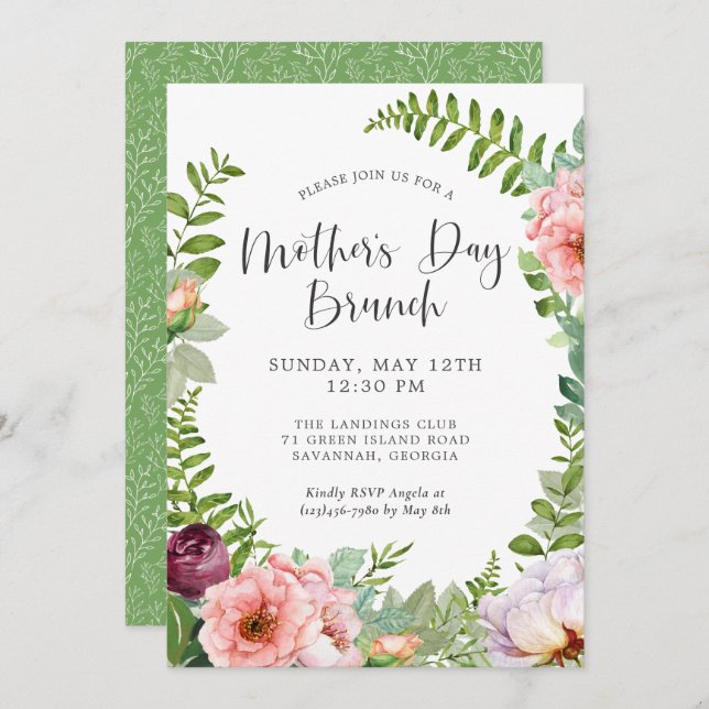 Fantasy Blommigt Woodland Mors dag Brunch Inbjudningar (Fram/baksida)