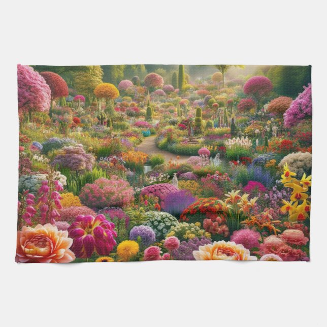 Fantasy Blomster Trädgård Kökshandduk (Horisontell)