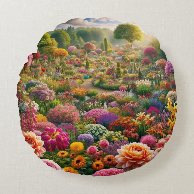 Fantasy Blomsterträdgård Rund Kudd Kudde (Framsidan)