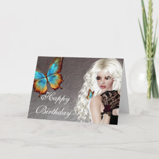 Fantasy Blonde med Butterfly Birthday Card Kort