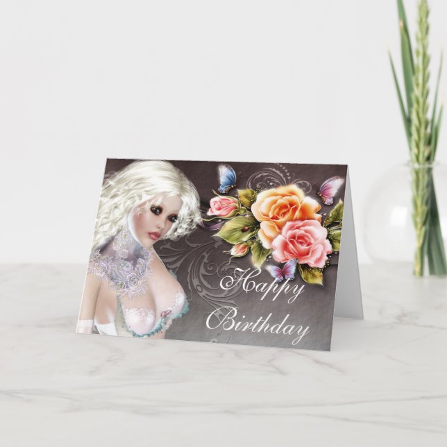 Fantasy Blonde med Ro födelsedagskort 1 Kort (Framsida)