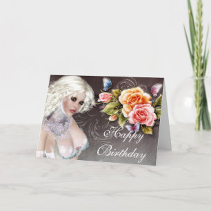 Fantasy Blonde med Ro födelsedagskort Kort