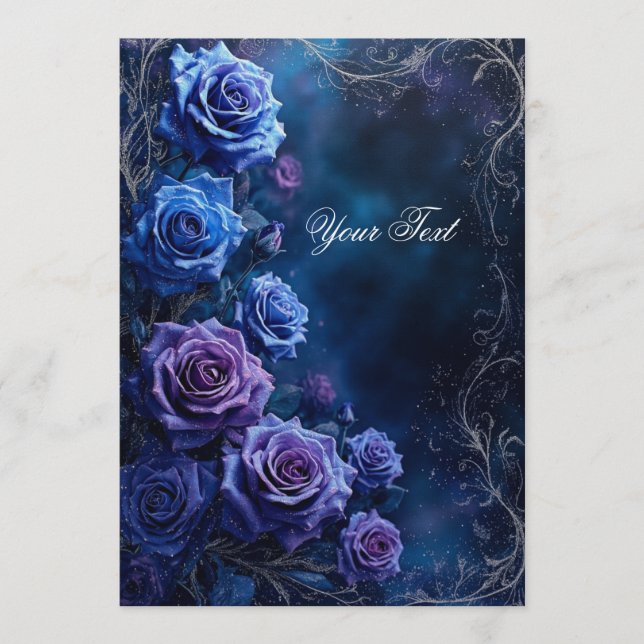 Fantasy Blue and Purple Wedding Roses Inbjudningar (Framsida)