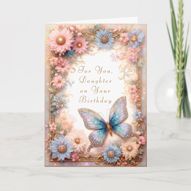 Fantasy Blue Butterfly Blommigt Card Kort (Framsida)