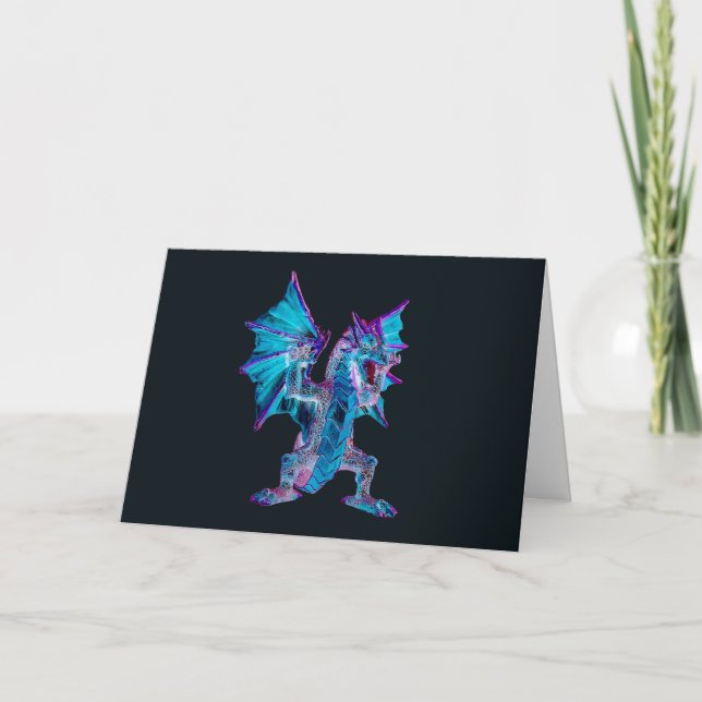 Fantasy Blue Dragon Greeting Card Kort (Framsida)