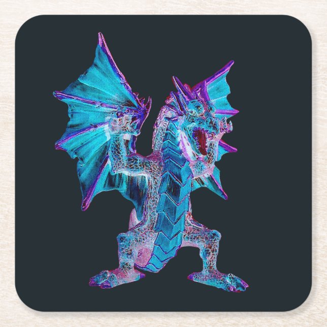 Fantasy Blue Fire Dragon Underlägg Papper Kvadrat (Framsidan)