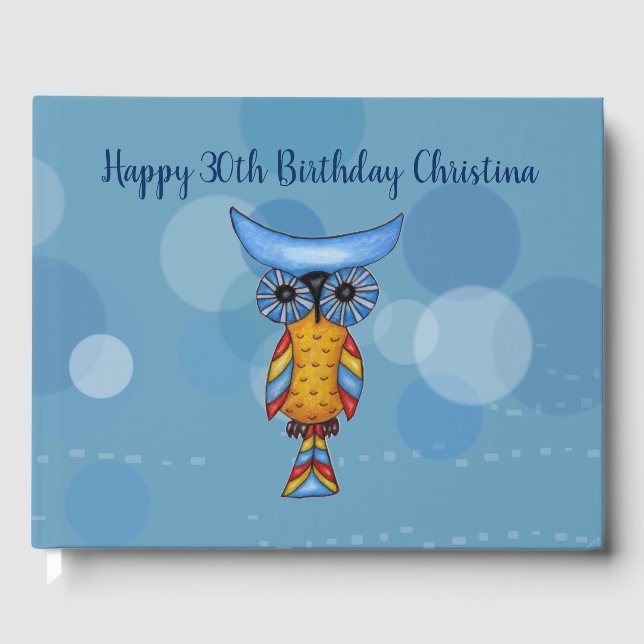 Fantasy Blue Gult Uggla Big Ögon Circles Dash Gästböcker (Framsida)