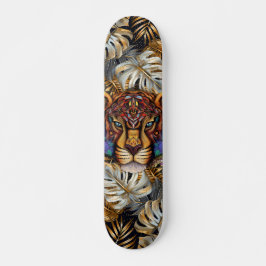 Fantasy Boho Djungel Tiger Huvud Blandad Media Mini Skateboard Bräda 18,5 Cm
