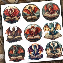 Fantasy Bok Dragon Klistermärken