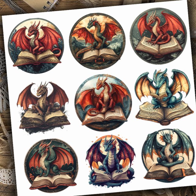 Fantasy Bok Dragon Klistermärken (Skapare uppladdad)