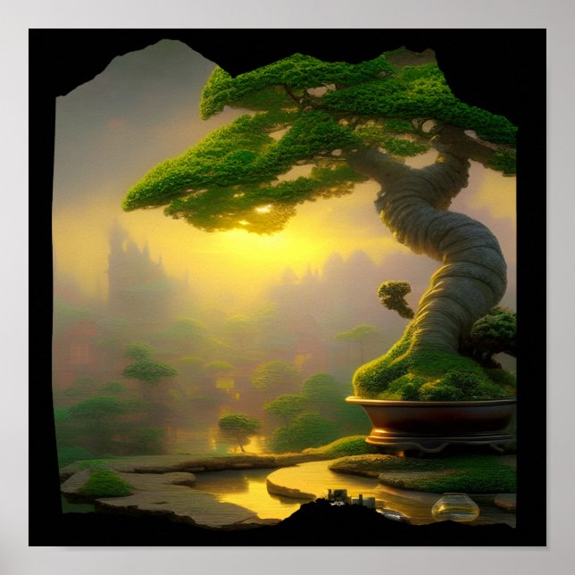 Fantasy Bonsai Träd Digital Art Poster (Framsidan)