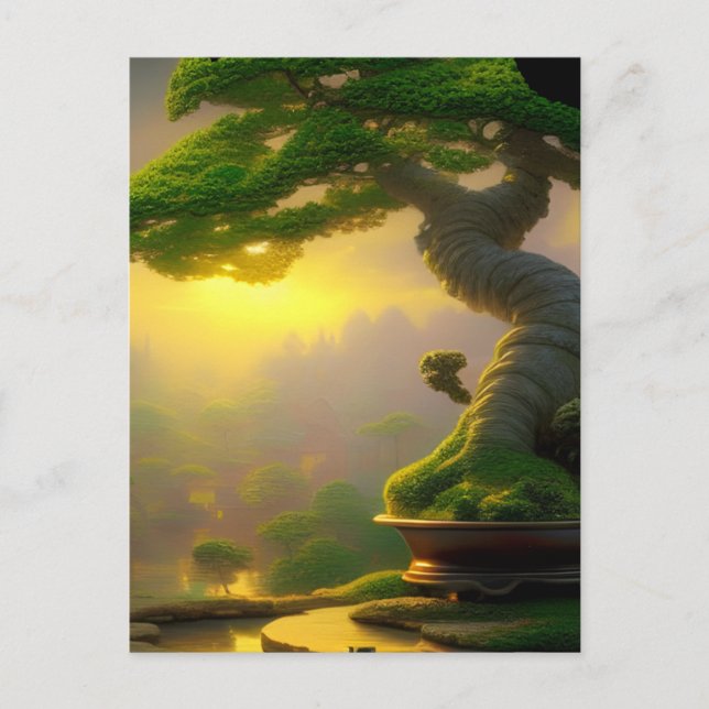 Fantasy Bonsai Träd Digital Art Vykort (Framsida)