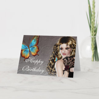 Fantasy Brunette med Butterfly Birthday Card Kort