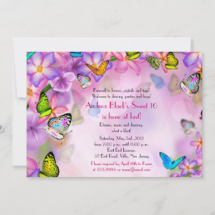 Fantasy Butterflies Flowers Sweet 16-inbjudan Inbjudningar