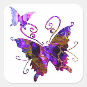 Fantasy Butterflies Fyrkantigt Klistermärke