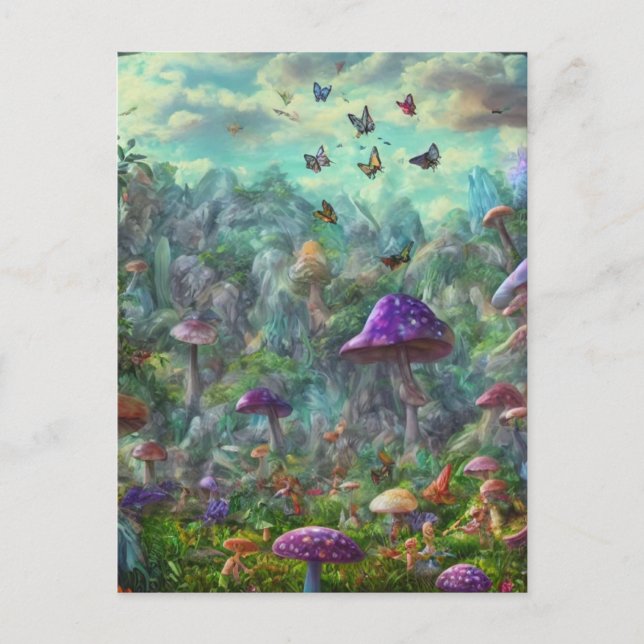 Fantasy Butterflies och svampar Vykort (Framsida)