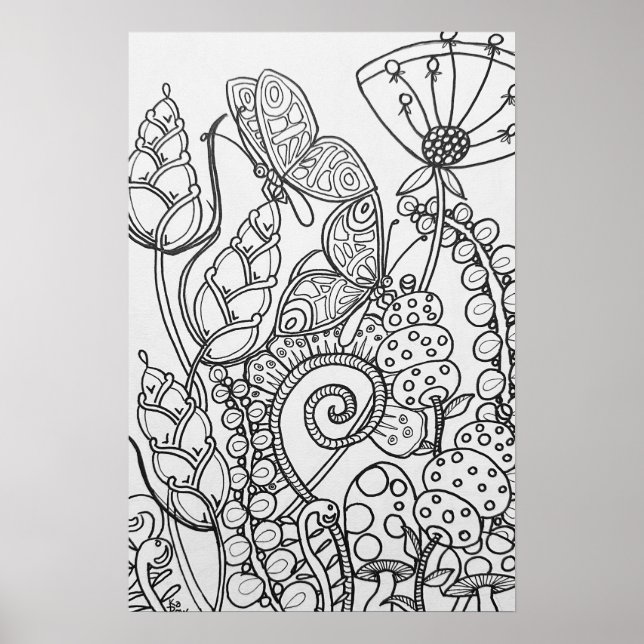 Fantasy butterfly, blomfärgning poster 16 x 24 tum (Framsidan)